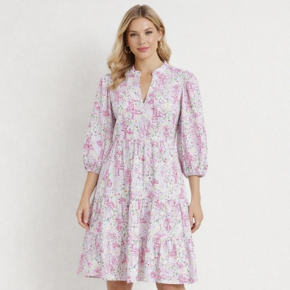 Smit & Quinn Dresses & Skirts - Smith & Quinn Tory Dress In Holland Tulip Sz M Pink Tiered Vacation Cottagecore